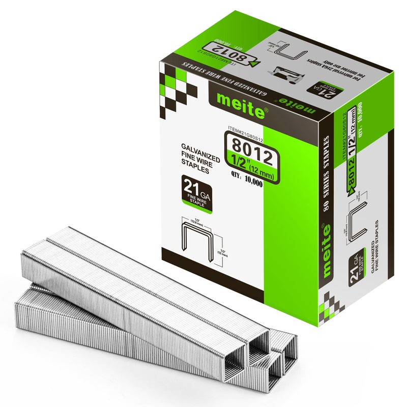 Meite مسامير التنجيد ميتي 21 قياس، تاج 1/2 بوصة بطول 1/2 بوصة، مسامير ثقيلة مجلفنة لأجهزة التثبيت MT8016 و MT8016S و MT8016SLN (10,000 قطعة) - Image 1